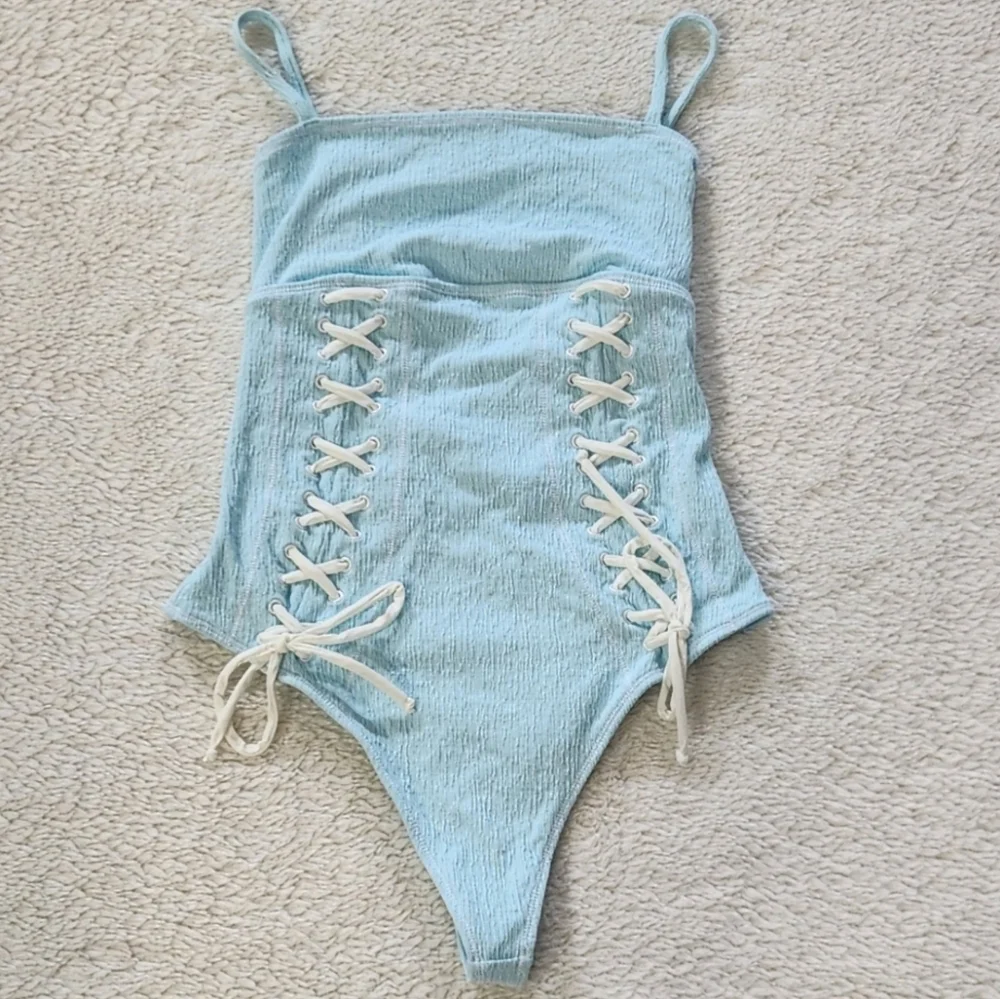 New!Frankie's‎ Bikinis Kylee Lace-up One Piece Swimsuit:L